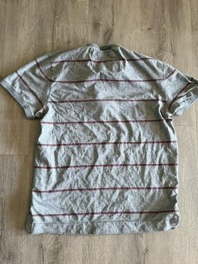 American Eagle Outfitters Grey Tee with Thin Red Stripes - Women's Short Sleeve
